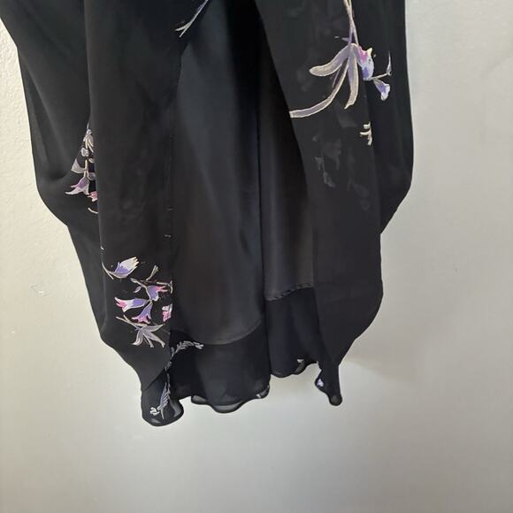 VINTAGE 90s Y2K Chiffon Black Floral Midi Dress Whimsigoth Fairycore 4/6 (VTG 8) - Picture 7 of 12